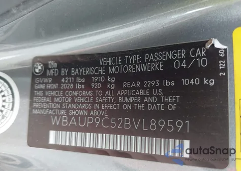 2011 BMW 128I from USA, damaged, VIN WBAUP9C52BVL89591